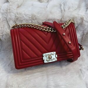 Chanel Red Chevron Medium Boy Bag